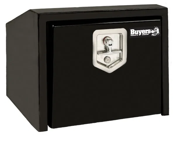 1703352 – BUYERS PROD Tool Box, Underbody 1 Recessed Drop Door Smooth Black Steel Slanted Back 14 Inch Height x 24 In...